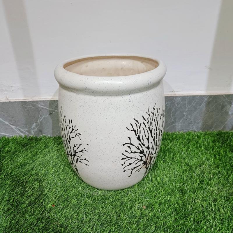 Round White Handprinted Ceramic Pots Khurja Pottery Hub Khurja