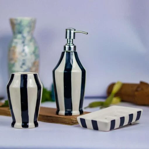 Elegance Black and White Shade Ceramic Bathroom Set - Khurja Pottery Hub