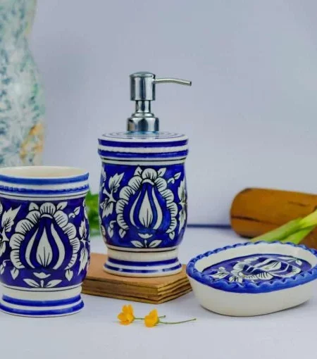 Handmade Mughal Painting Ceramic Bathroom Set