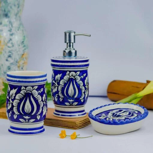 Handmade Mughal Painting Ceramic Bathroom Set