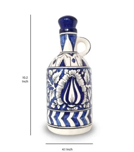 Mughal Art Blue Painting Khurja Ceramic Bottles