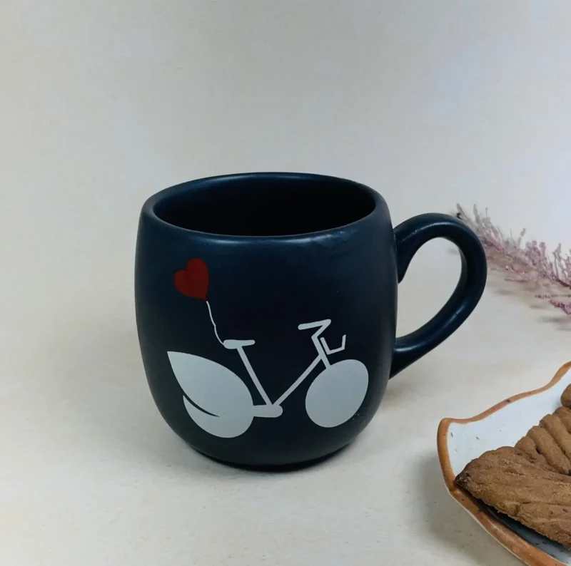 Bike Coffee Mug with Heart Black