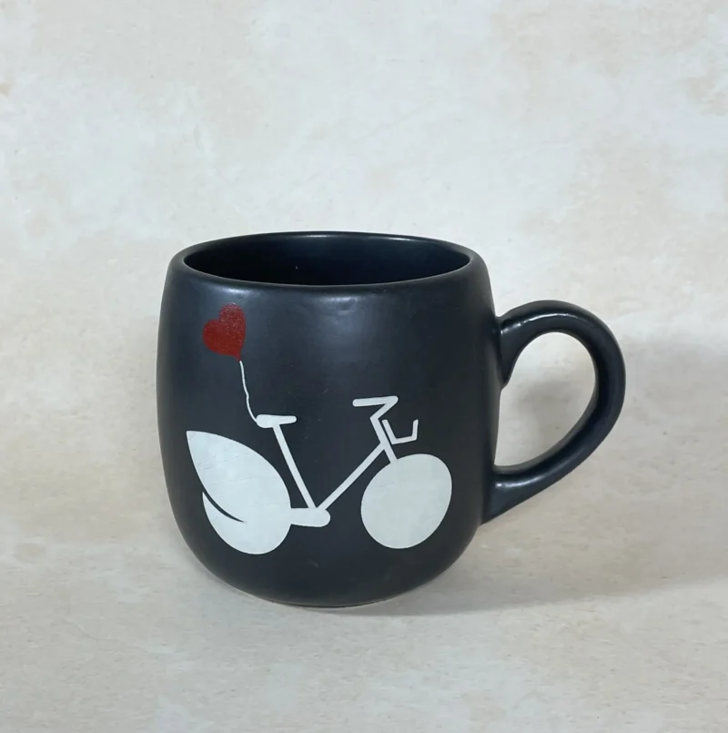 Bike Coffee Mug with Heart Black